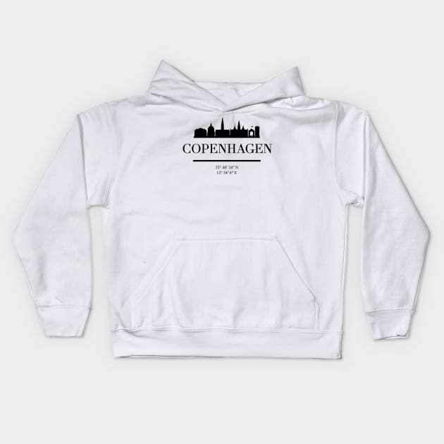 COPENHAGEN DENMARK BLACK SILHOUETTE SKYLINE ART Kids Hoodie by deificusArt